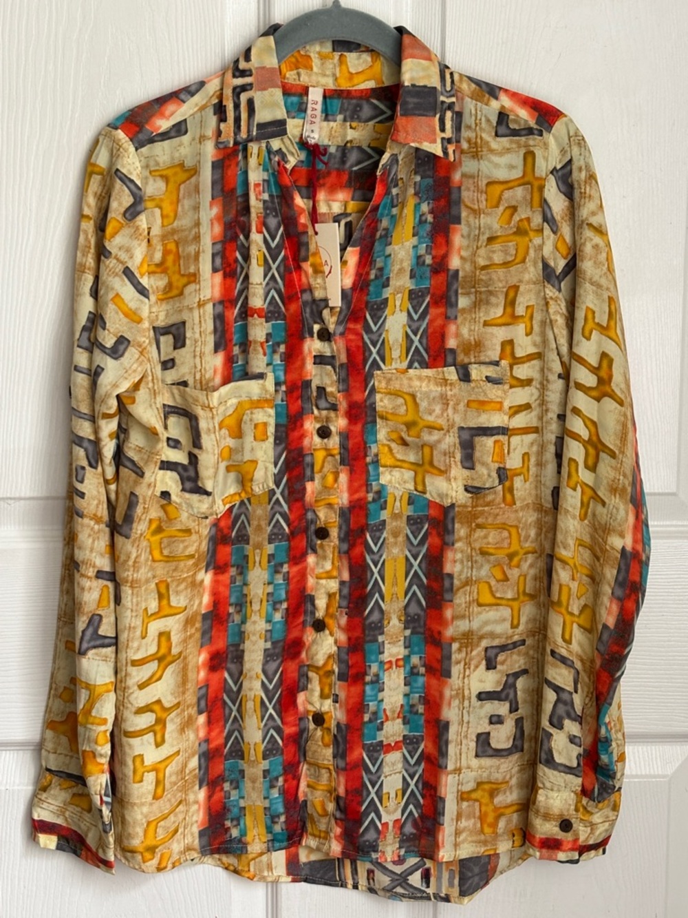 NEW RAGA Button Down Shirt Geometric abstract Aztec Lightweight Western size S